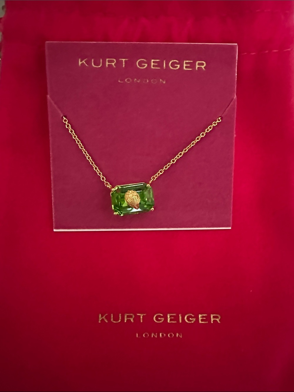 Kurt Geiger Gold-Tone Necklace with Green Crystal Pendant